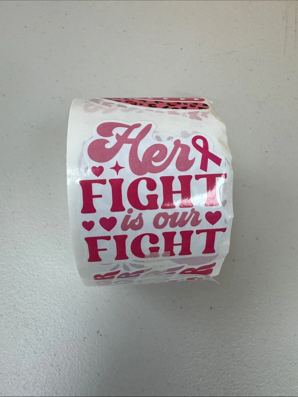 Her Fight Is Our Fight Pink Awareness Sticker Roll - Support Ribbon Decals new